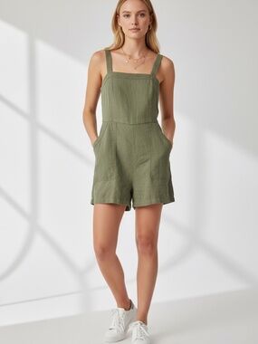 Old Navy Olive Green Linen Blend Utility Romper Size Medium